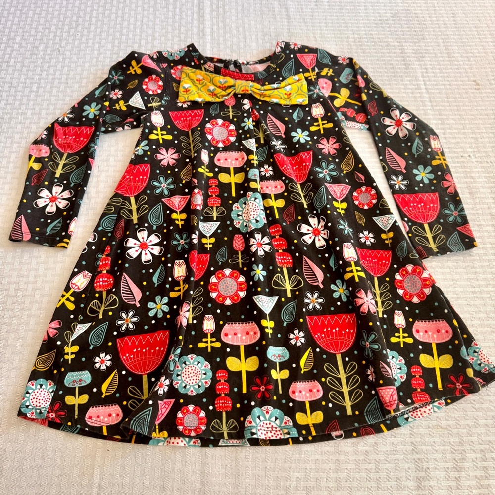 Jelly the Pug Girls 10 Folk Art Floral Long Sleeve Dress Scandinavian Boho Black